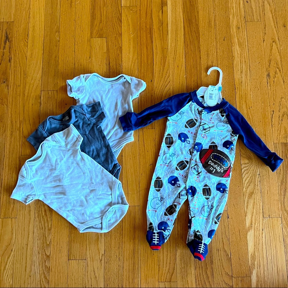 3-6 month baby bundle - footsie pajama and 3 onesies